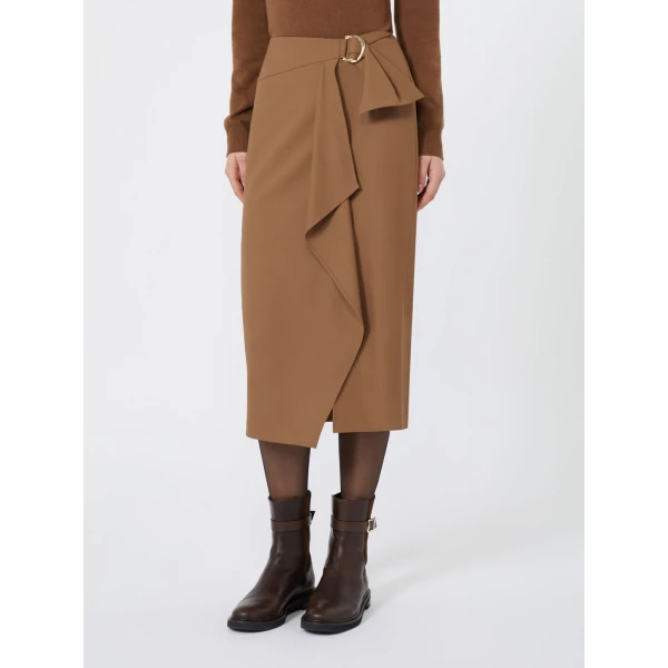 Max Mara Fenice Draped Wool Twill Pencil Skirt in Tobacco | Pencil Skirts | Coveti
