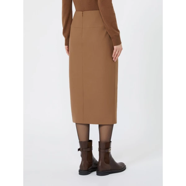 Max Mara Fenice Draped Wool Twill Pencil Skirt in Tobacco | Pencil Skirts | Coveti