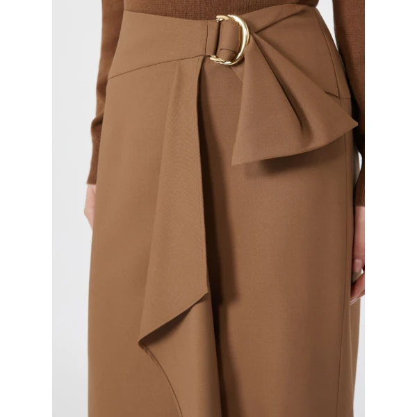 Max Mara Fenice Draped Wool Twill Pencil Skirt in Tobacco | Pencil Skirts | Coveti