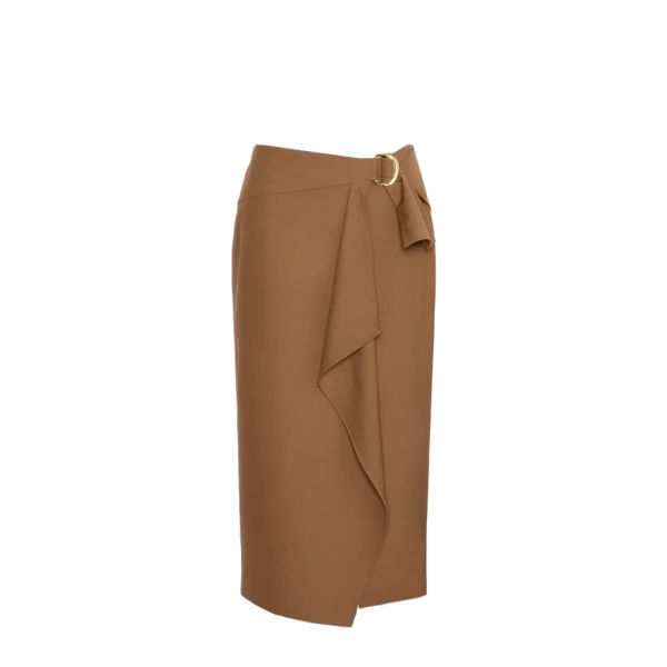 Max Mara Fenice Draped Wool Twill Pencil Skirt in Tobacco | Pencil Skirts | Coveti