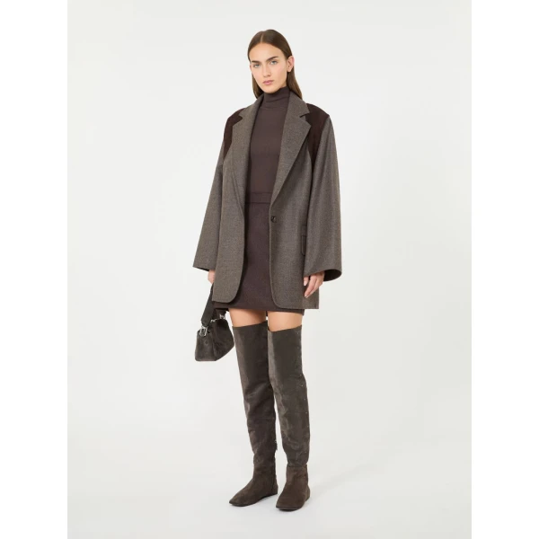 Max Mara Fenice Oversized Double Wool Jacket in Brown Grey | Blazers | Coveti