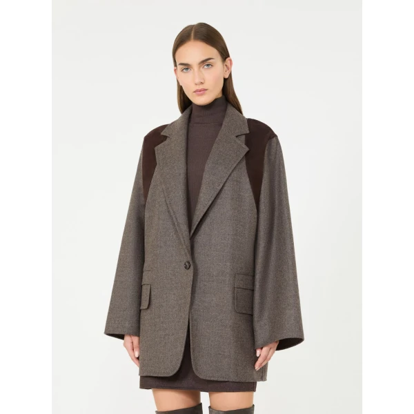 Max Mara Fenice Oversized Double Wool Jacket in Brown Grey | Blazers | Coveti