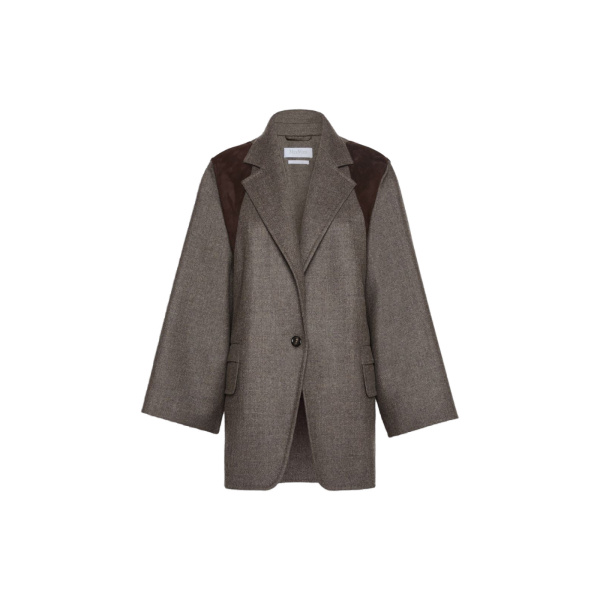 Max Mara Fenice Oversized Double Wool Jacket in Brown Grey | Blazers | Coveti