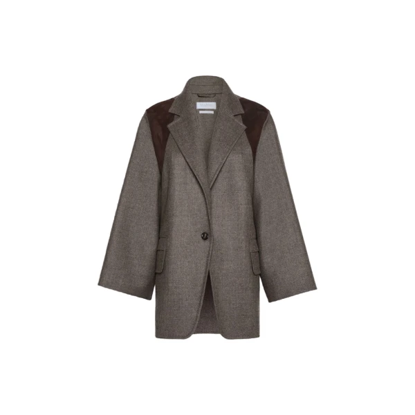 Fenice Oversized Double Wool Jacket in Brown Grey