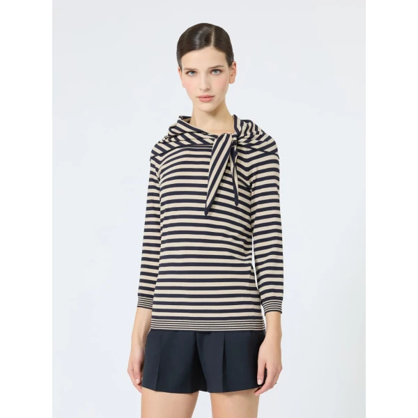 Max Mara Fenice Viscose Sweater with Scarf in Stone Grey | Sweaters | Coveti