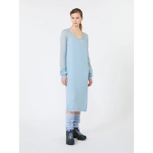 Max Mara Fervore Mohair Blend Midi Dress in Light Blue | Midi Dresses | Coveti