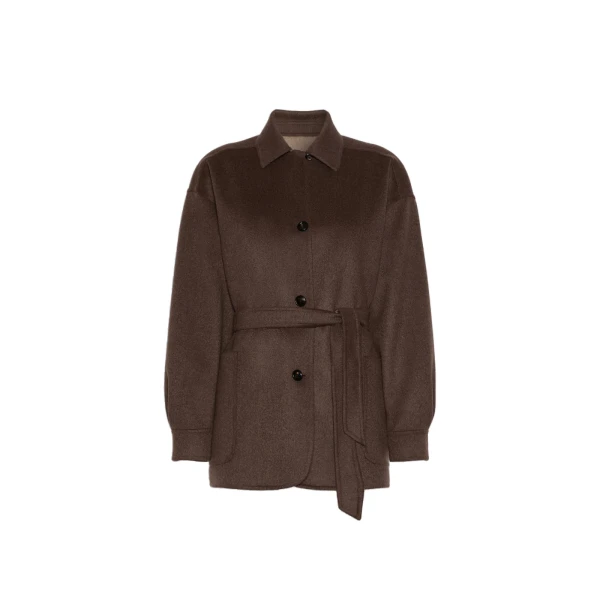 Fervore Single-Breasted Cashmere Foule Jacket in Dark Brown