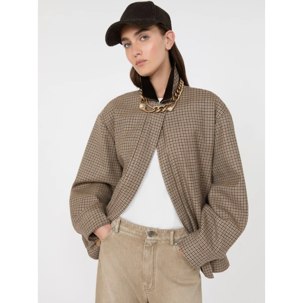 Max Mara Festa Houndstooth Wool Bomber Jacket in Brown | Jackets | Coveti