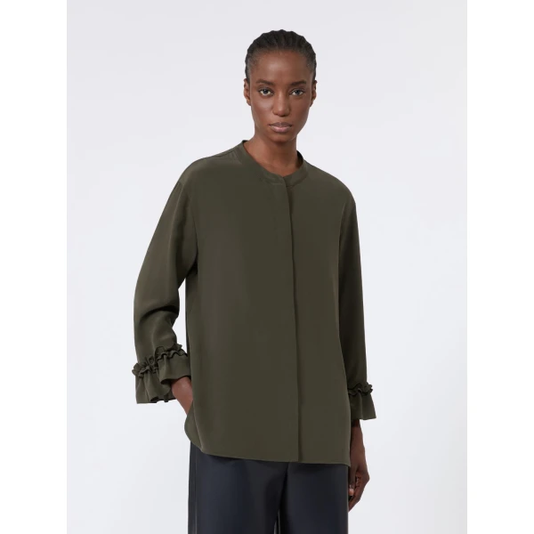 Max Mara Fiabe Silk Crepe de Chine Shirt in Khaki | Shirts | Coveti
