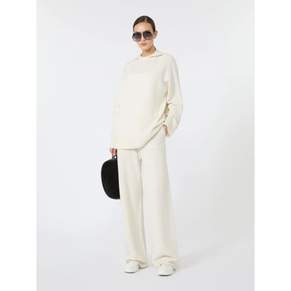 Max Mara Fiabe Wide Cashmere Trousers in White | Wide leg pants | Coveti