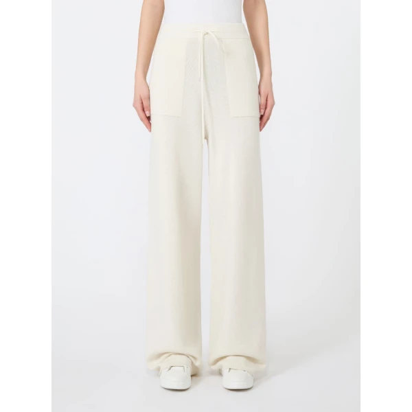 Max Mara Fiabe Wide Cashmere Trousers in White | Wide leg pants | Coveti