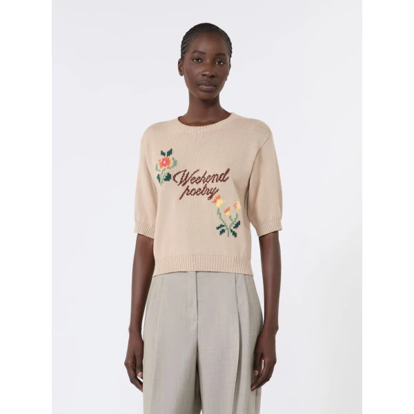 Max Mara Fiacre Embroidered Cotton Jumper in Sand | Sweaters | Coveti