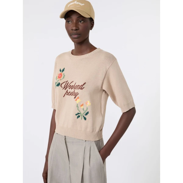 Max Mara Fiacre Embroidered Cotton Jumper in Sand | Sweaters | Coveti