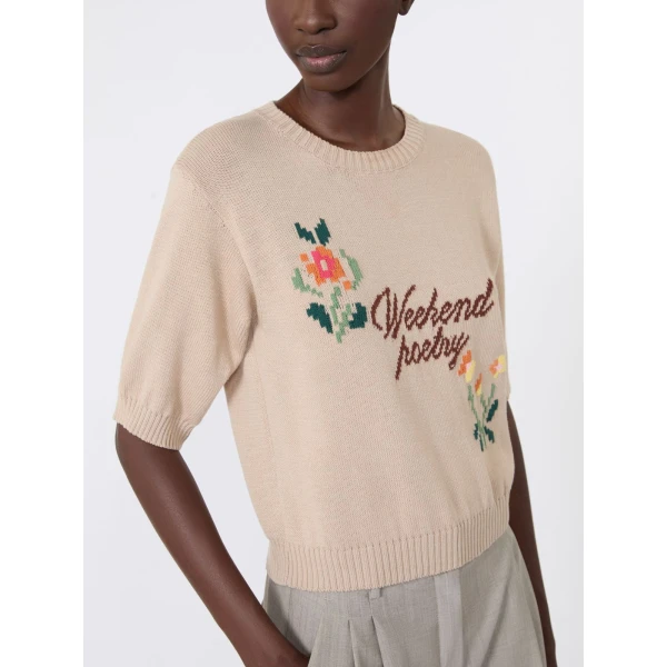 Max Mara Fiacre Embroidered Cotton Jumper in Sand | Sweaters | Coveti
