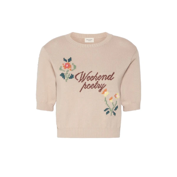 Max Mara Fiacre Embroidered Cotton Jumper in Sand | Sweaters | Coveti