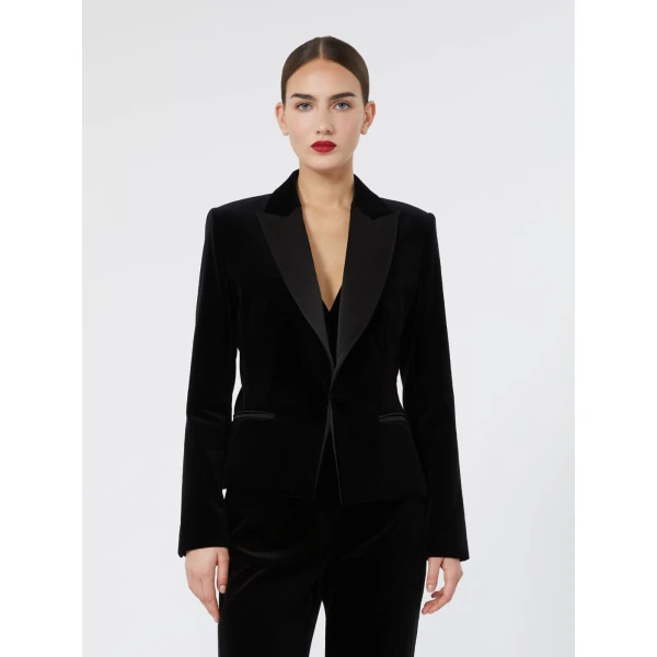 Max Mara Filante Velvet Tuxedo Jacket in Black | Blazers | Coveti
