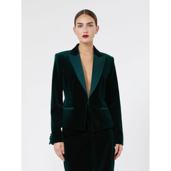 Max Mara Filante Velvet Tuxedo Jacket in Emerald | Blazers | Coveti