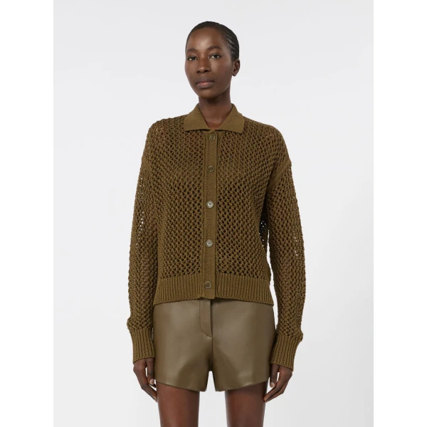 Max Mara Film Cotton Cordonnet Cardigan in Khaki | Cardigan | Coveti