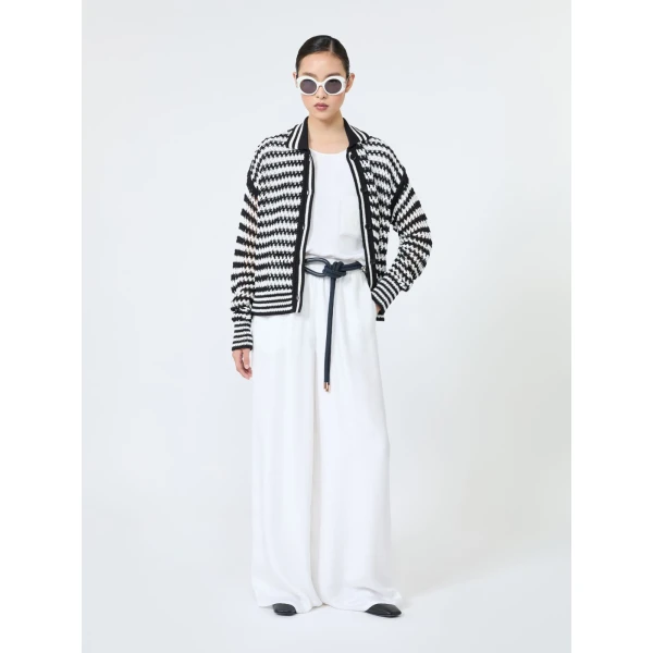 Max Mara Film Cotton Cordonnet Cardigan in White Blue | Cardigan | Coveti