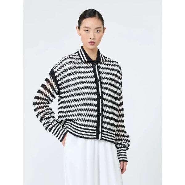 Max Mara Film Cotton Cordonnet Cardigan in White Blue | Cardigan | Coveti