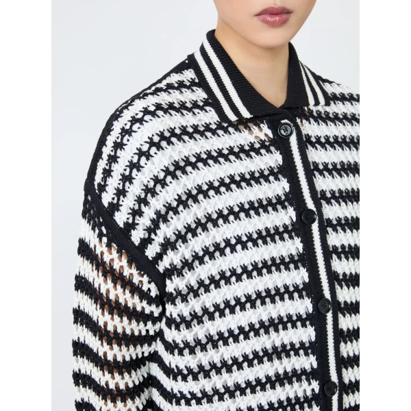 Max Mara Film Cotton Cordonnet Cardigan in White Blue | Cardigan | Coveti