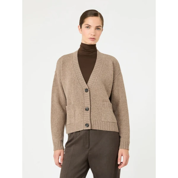 Max Mara Filmato Wool V-Neck Cardigan in Hazelnut Brown | Cardigan | Coveti