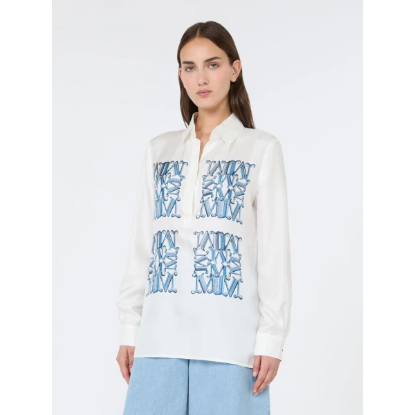 Max Mara Filtro Silk Print Shirt in Ocean Blue | Shirts | Coveti
