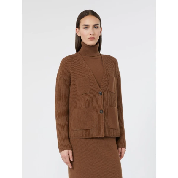Max Mara Filtro Wool and Cashmere Cardigan in Tobacco | Cardigan | Coveti