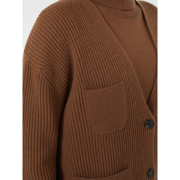 Max Mara Filtro Wool and Cashmere Cardigan in Tobacco | Cardigan | Coveti