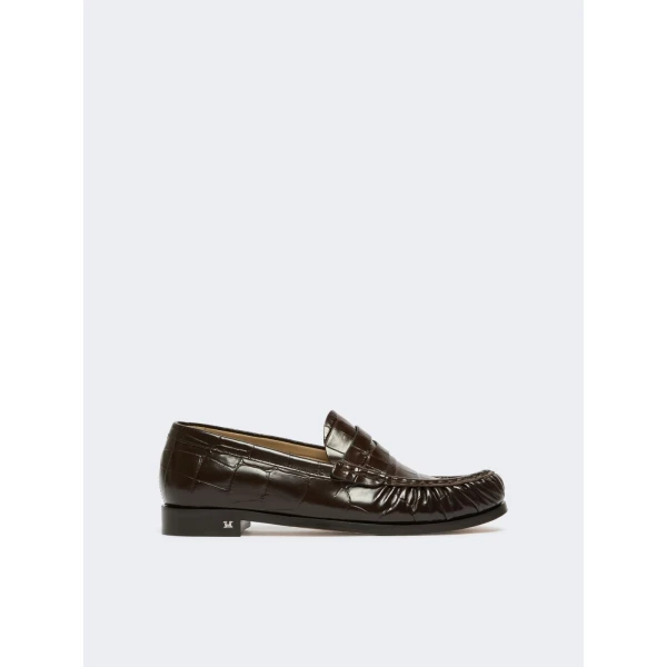 Max Mara Fingere Crocodile-Print Leather Loafers in Chocolate | Loafers | Coveti