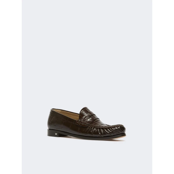 Max Mara Fingere Crocodile-Print Leather Loafers in Chocolate | Loafers | Coveti