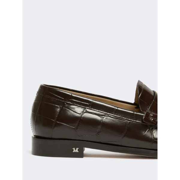 Max Mara Fingere Crocodile-Print Leather Loafers in Chocolate | Loafers | Coveti