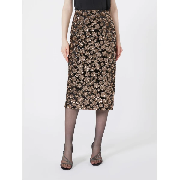 Max Mara Finito Embroidered Tulle Pencil Skirt in Bronze | Pencil Skirts | Coveti