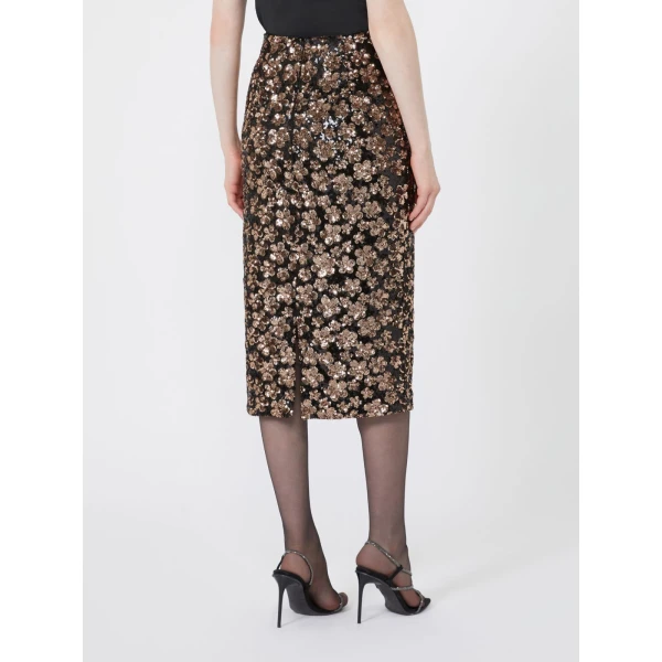 Max Mara Finito Embroidered Tulle Pencil Skirt in Bronze | Pencil Skirts | Coveti