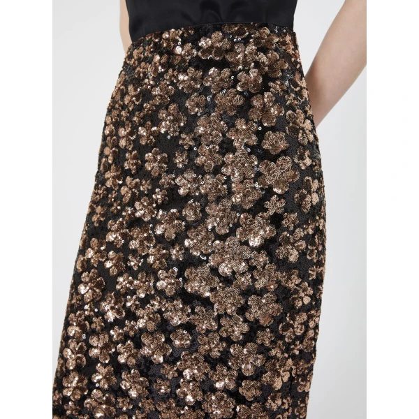 Max Mara Finito Embroidered Tulle Pencil Skirt in Bronze | Pencil Skirts | Coveti