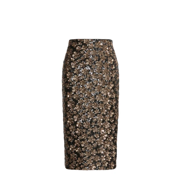 Max Mara Finito Embroidered Tulle Pencil Skirt in Bronze | Pencil Skirts | Coveti