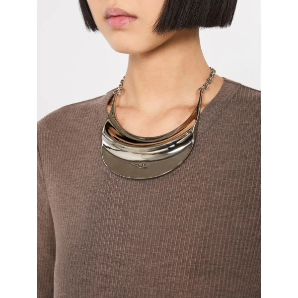 Max Mara Fiocchi Crescent Pendant Necklace in Silver | Necklace | Coveti