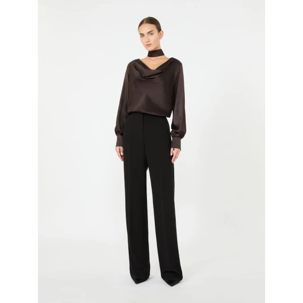 Max Mara Fiocchi Silk Satin Blouse in Dark Brown | Blouse | Coveti