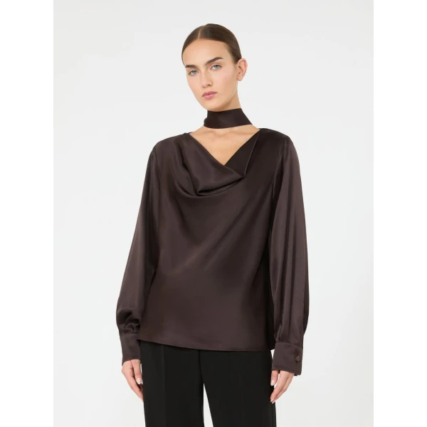 Max Mara Fiocchi Silk Satin Blouse in Dark Brown | Blouse | Coveti