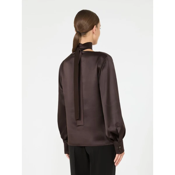 Max Mara Fiocchi Silk Satin Blouse in Dark Brown | Blouse | Coveti