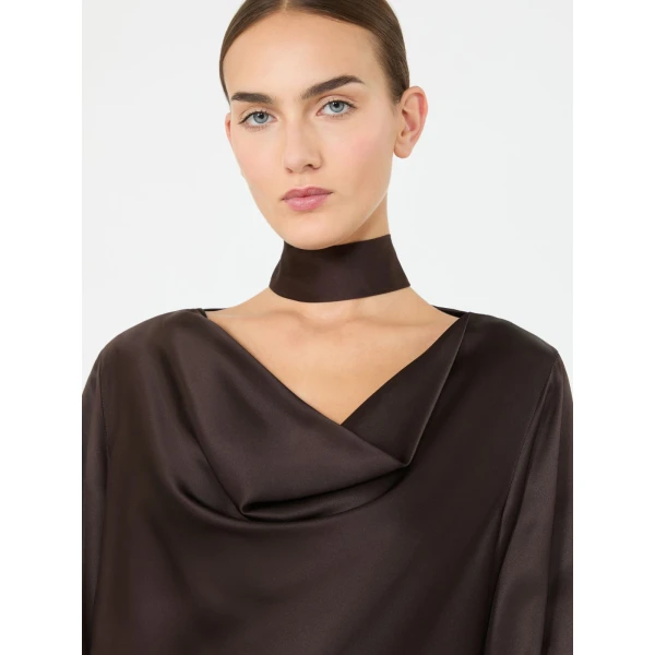 Max Mara Fiocchi Silk Satin Blouse in Dark Brown | Blouse | Coveti