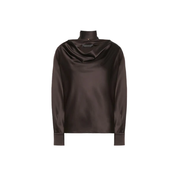 Fiocchi Silk Satin Blouse in Dark Brown