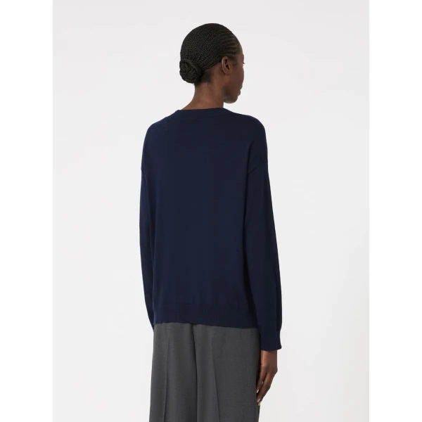 Max Mara Fiocchi Wool and Cashmere V Neck Jumper in Navy | Sweaters | Coveti