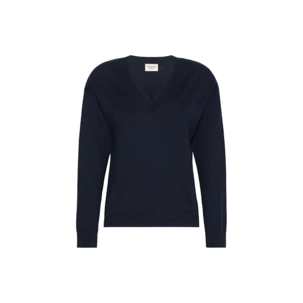 Max Mara Fiocchi Wool and Cashmere V Neck Jumper in Navy | Sweaters | Coveti