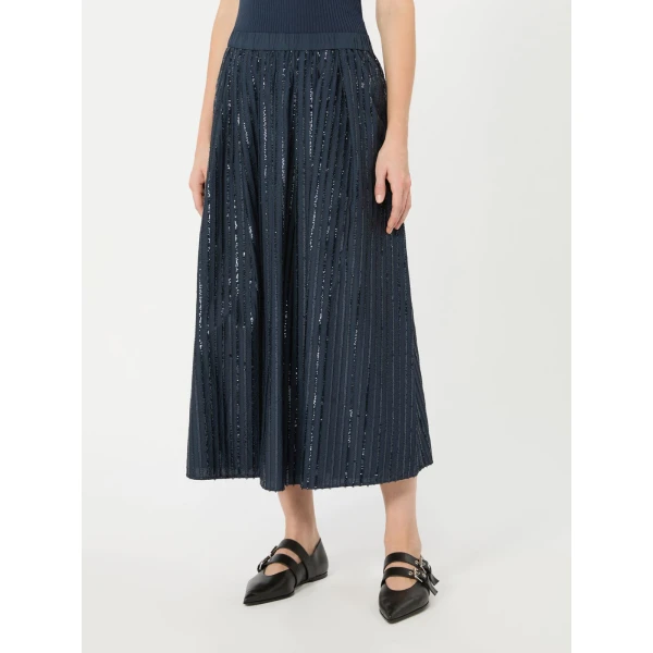 Max Mara Fiordi Sequin-Embroidered Cotton Skirt in Navy | Maxi Skirts | Coveti