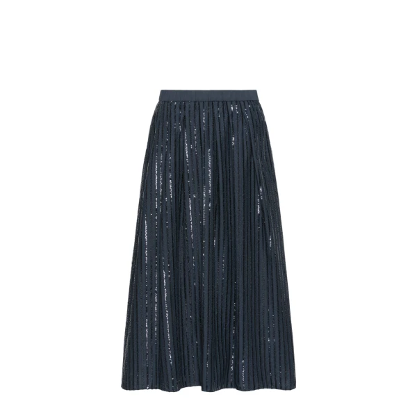 Fiordi Sequin-Embroidered Cotton Skirt in Navy