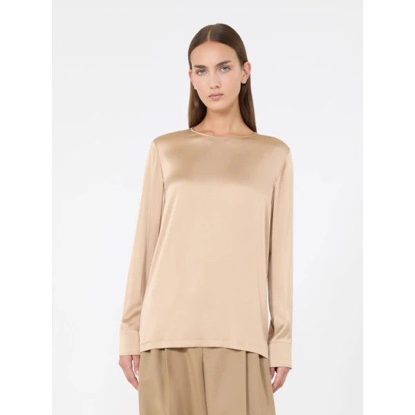 Max Mara Fiordi Silk Satin Blouse in Camel | Blouse | Coveti