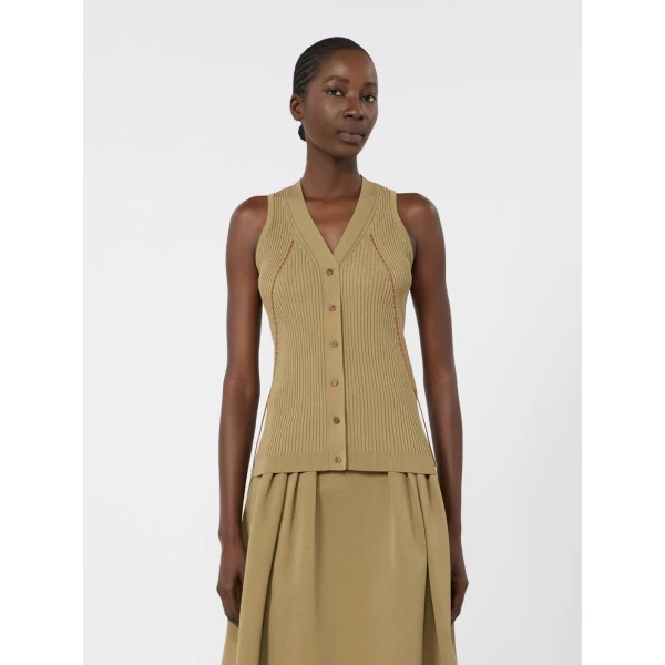 Max Mara Fiorire Cotton and Viscose Gilet in Khaki | Sweaters | Coveti