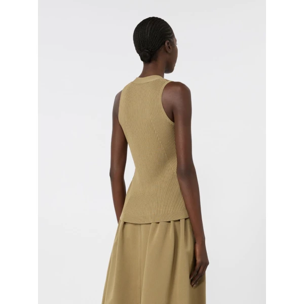 Max Mara Fiorire Cotton and Viscose Gilet in Khaki | Sweaters | Coveti