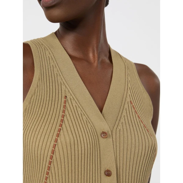 Max Mara Fiorire Cotton and Viscose Gilet in Khaki | Sweaters | Coveti